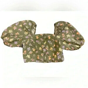 Princess Highway Linen Blend Floral Crop Top Size 10